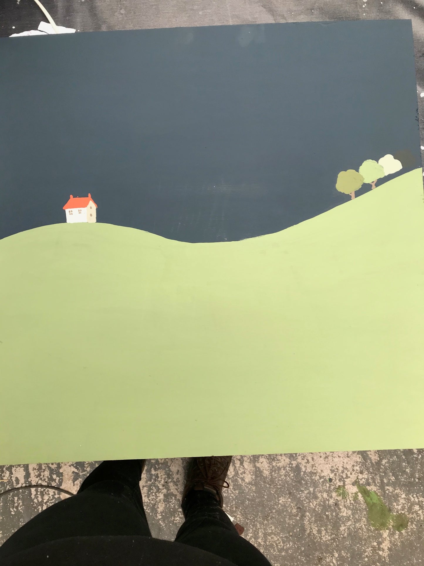 Farrow & Ball Hague Blue House on the Hill on wooden panel SOLD