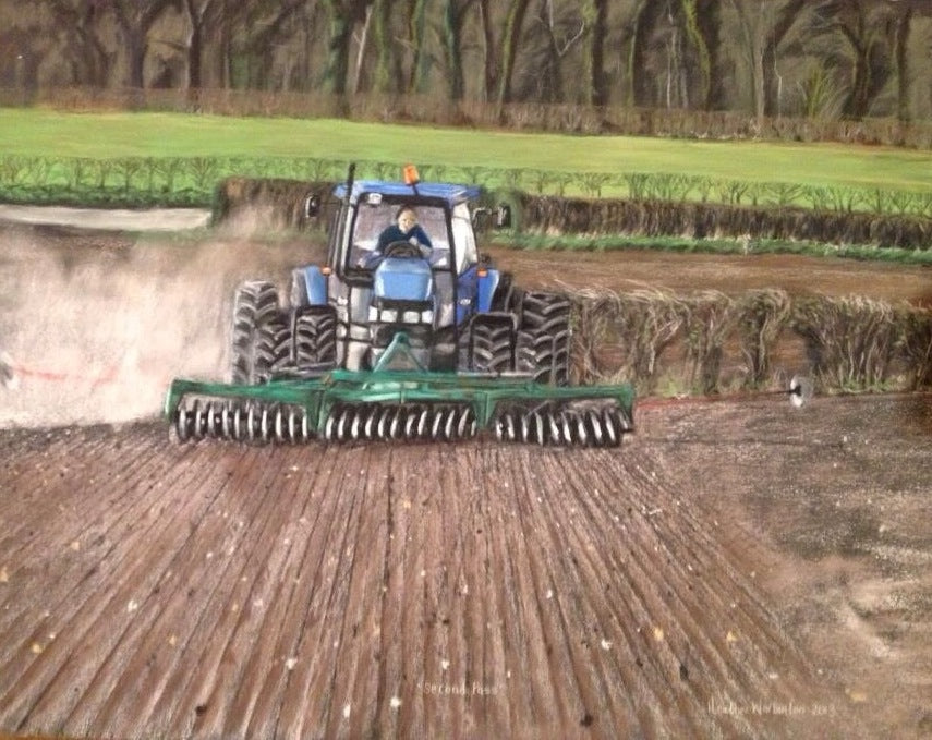 BIRTHDAY CARD ONLY 6x4" of Second Pass Tractor at Ashley Hall - Pastel Original