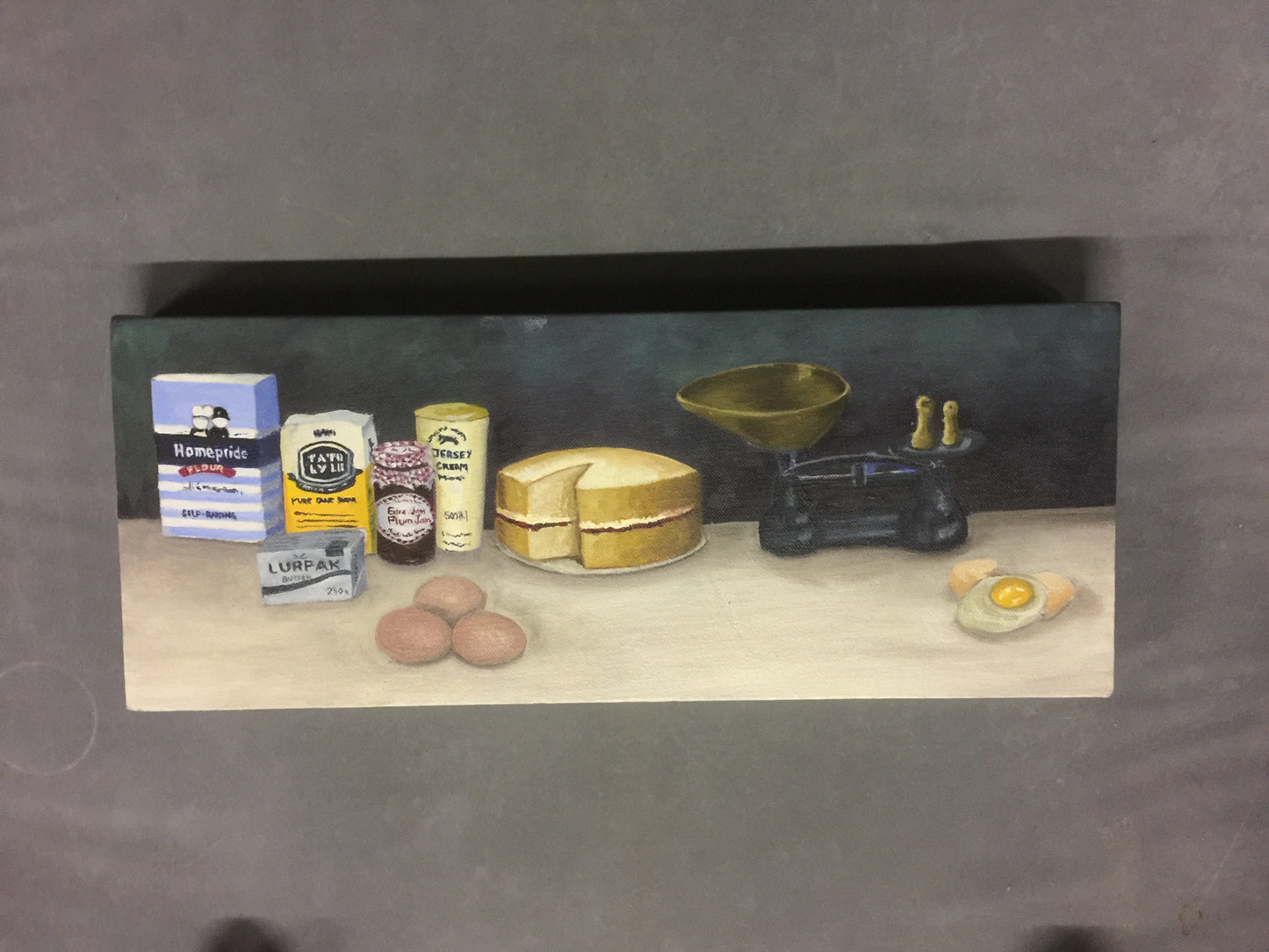 Recipe Victoria Sandwich Cake. Original Oil on Box Canvas