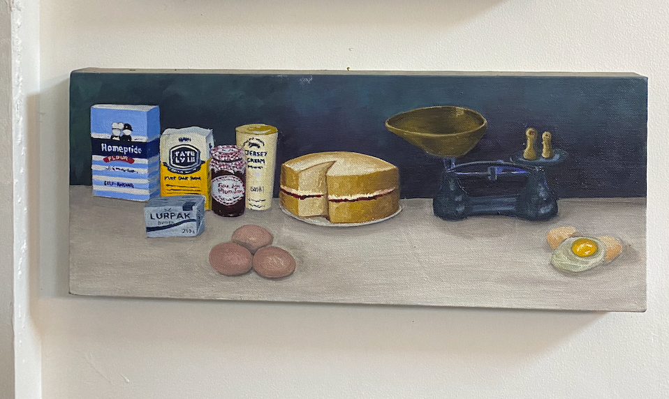 Recipe Victoria Sandwich Cake. Original Oil on Box Canvas