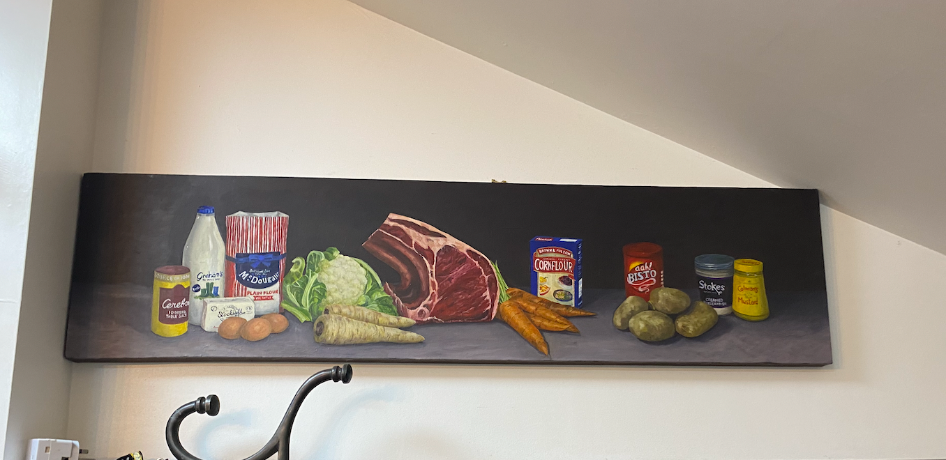 Recipes - Roast Beef, oil on Box Canvas Original 4ft x 18"