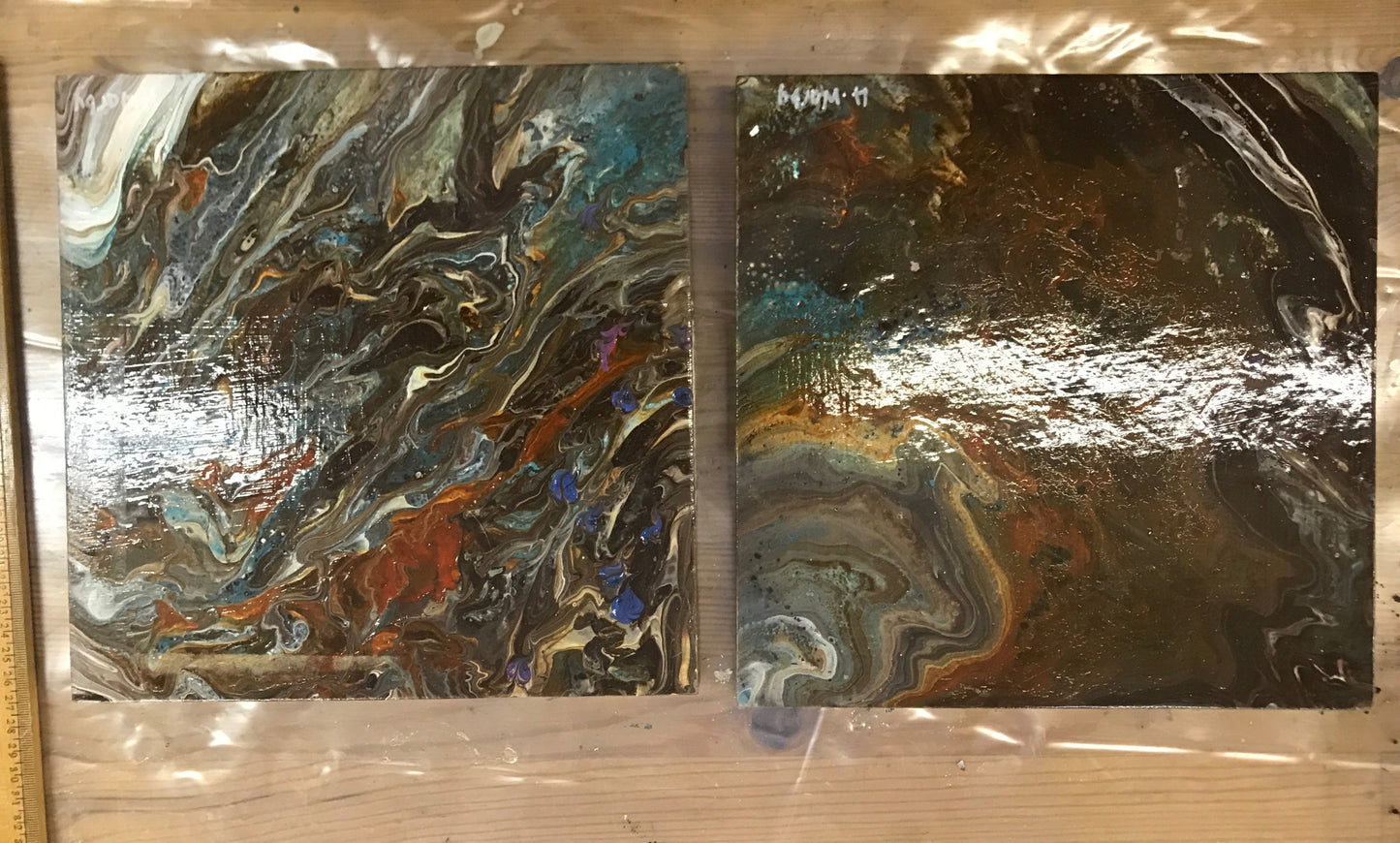 Pair of Acrylic Runs on Wood Panels