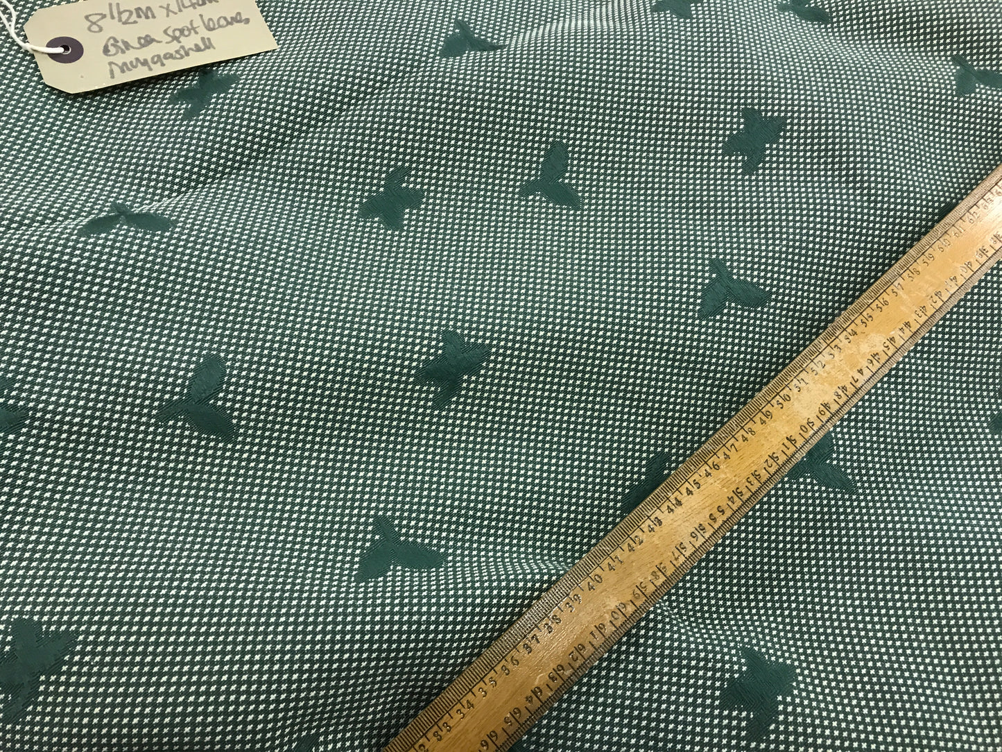 Moygashell Irish Soft Green Woven Fabric with Leaves Green /Metre