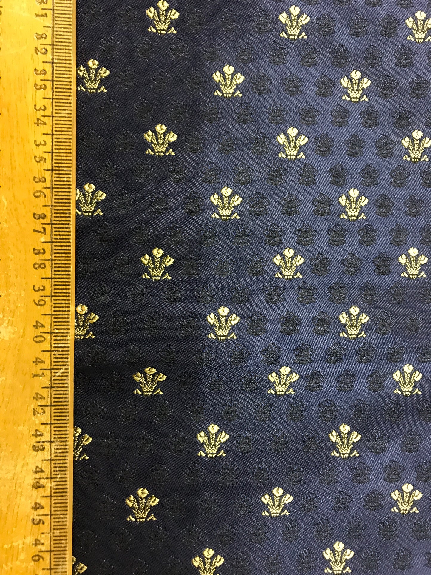 Double sided Gold Navy Satin Damask 130cm x 1m