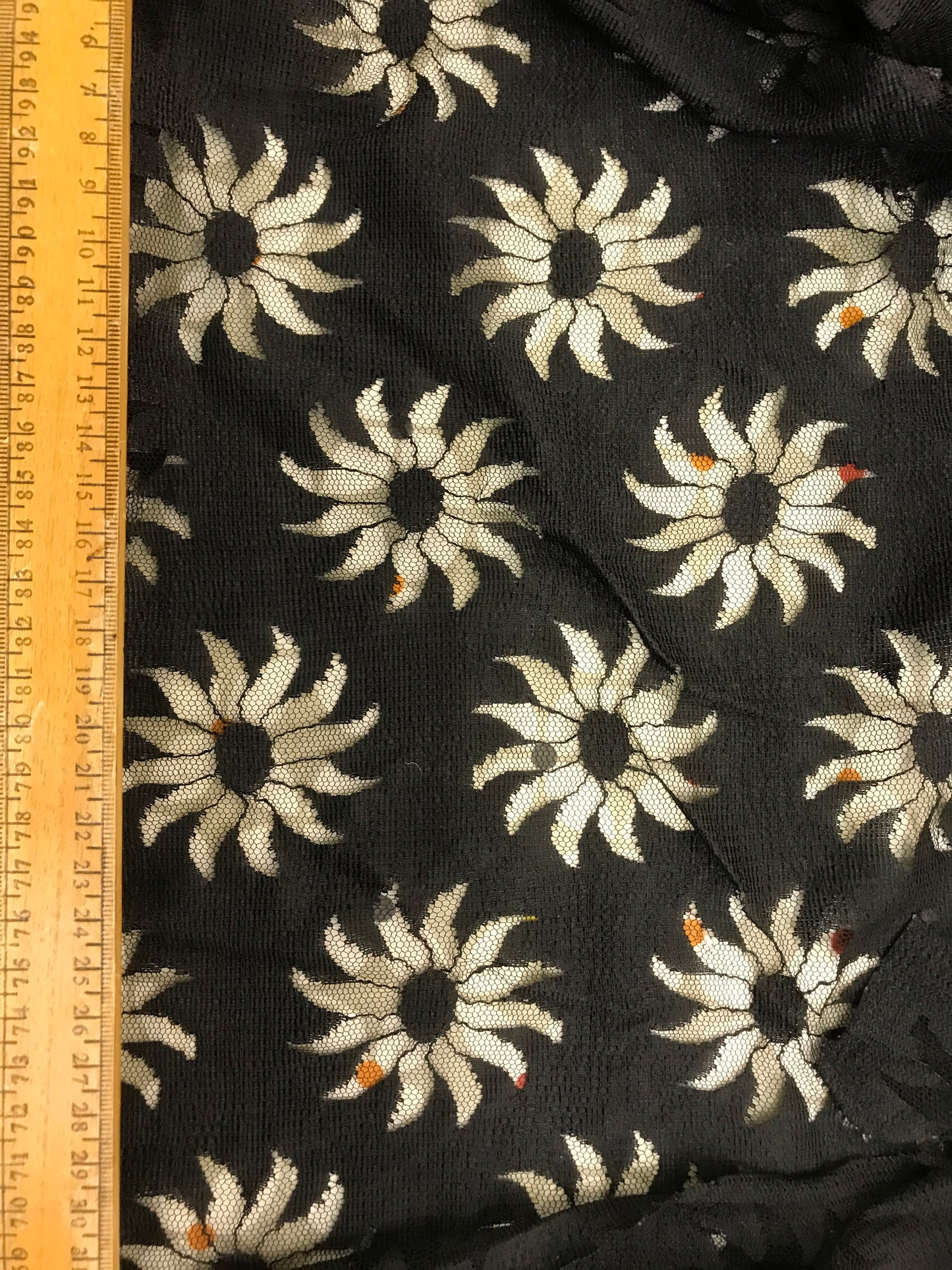 Black Sun Flower Lacy Fabric 1M