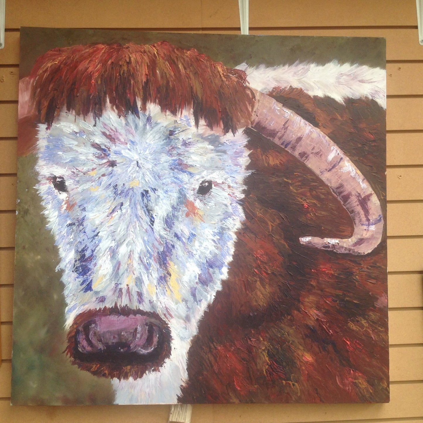 Original Acrylic Textured Long. Horn Cow on Box Frame