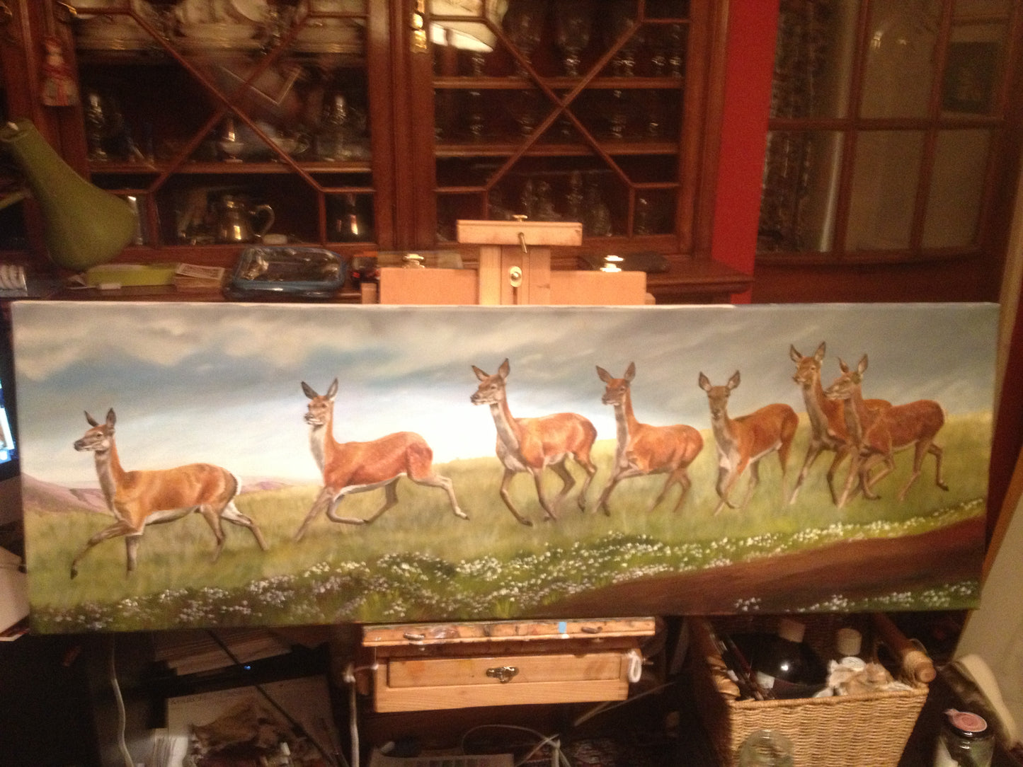 Deer on the Run Oil on Canvas 48" x 18" ORIGINAL Frames