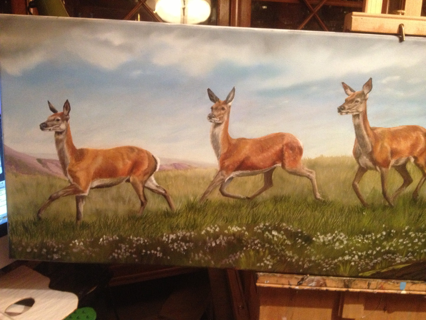 Deer on the Run Oil on Canvas 48" x 18" ORIGINAL Frames