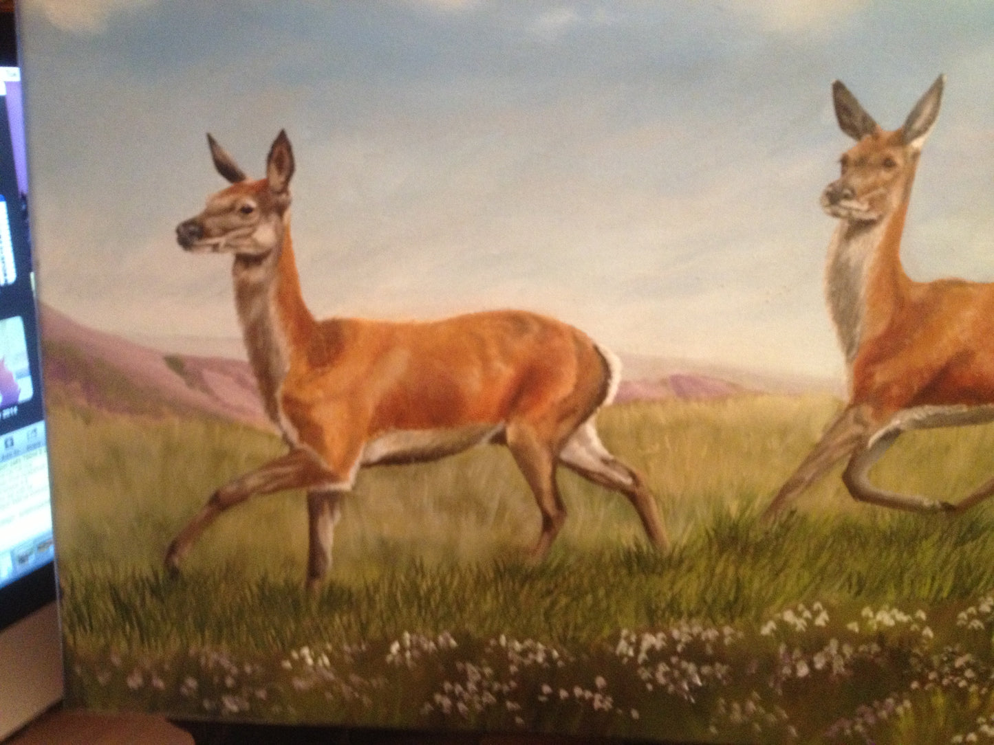 Deer on the Run Oil on Canvas 48" x 18" ORIGINAL Frames