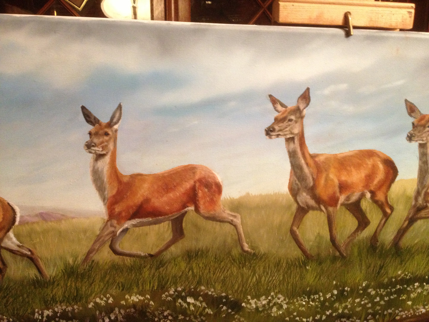 Deer on the Run Oil on Canvas 48" x 18" ORIGINAL Frames