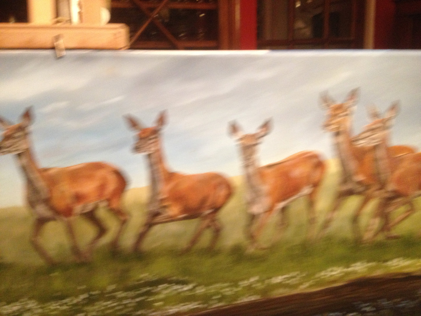 Deer on the Run Oil on Canvas 48" x 18" ORIGINAL Frames