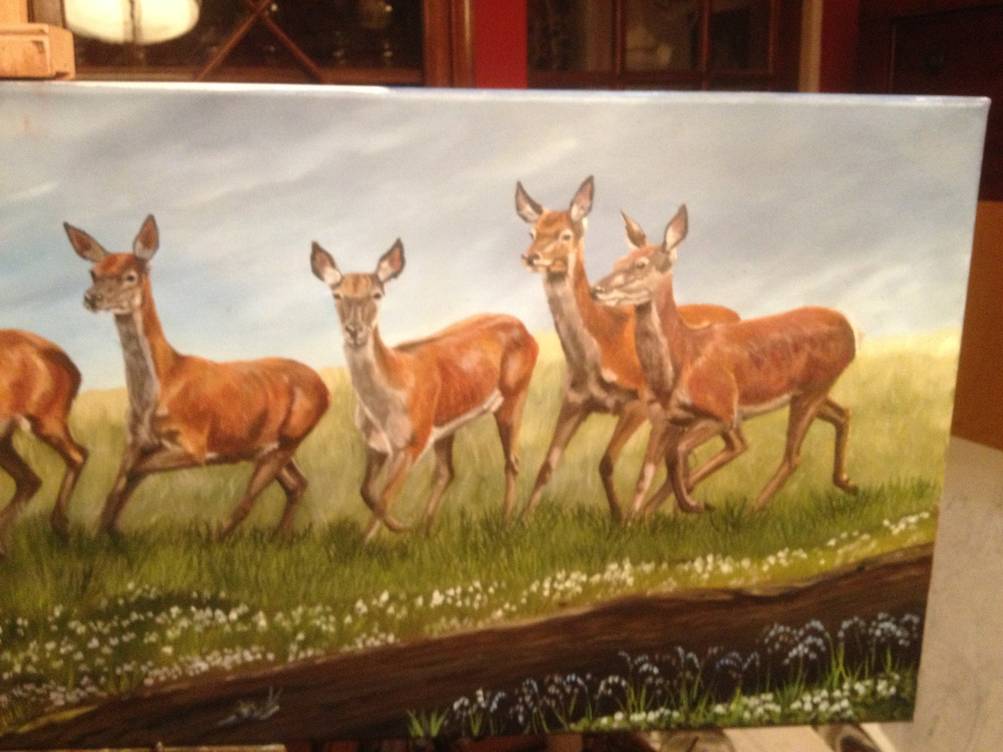 Deer on the Run Oil on Canvas 48" x 18" ORIGINAL Frames