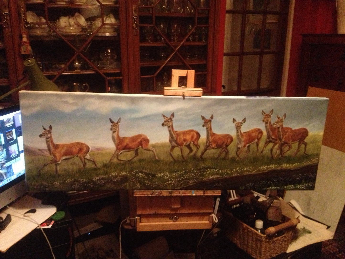 Deer on the Run Oil on Canvas 48" x 18" ORIGINAL Frames