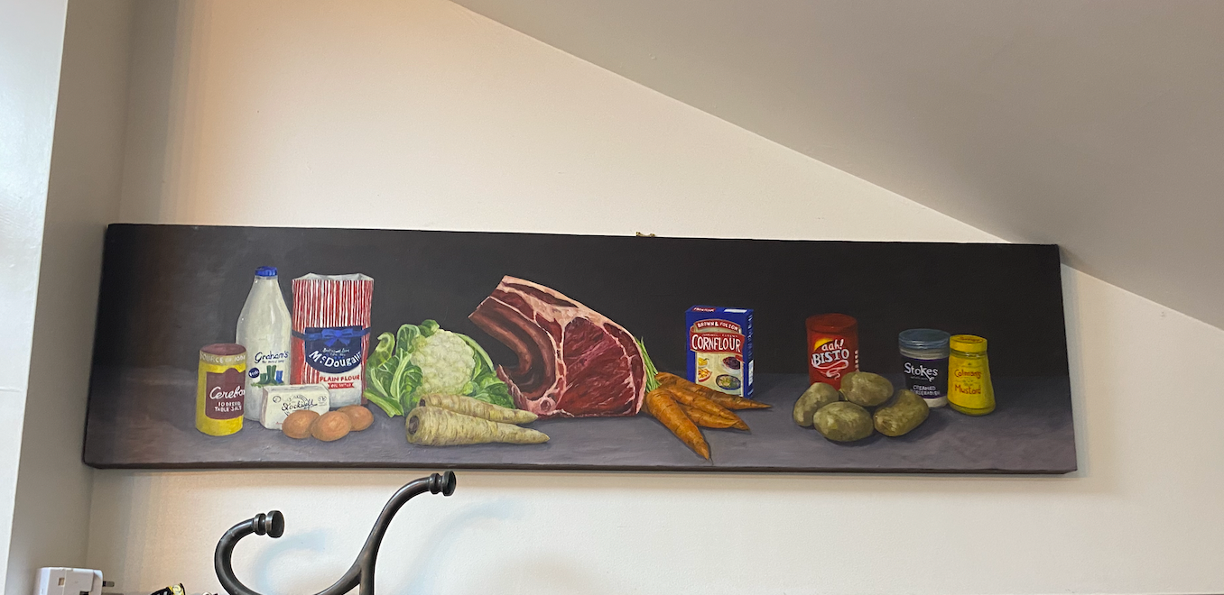 Recipes - Roast Beef, oil on Box Canvas Original  4ft x 18"