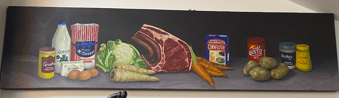 Recipes - Roast Beef, oil on Box Canvas Original  4ft x 18"