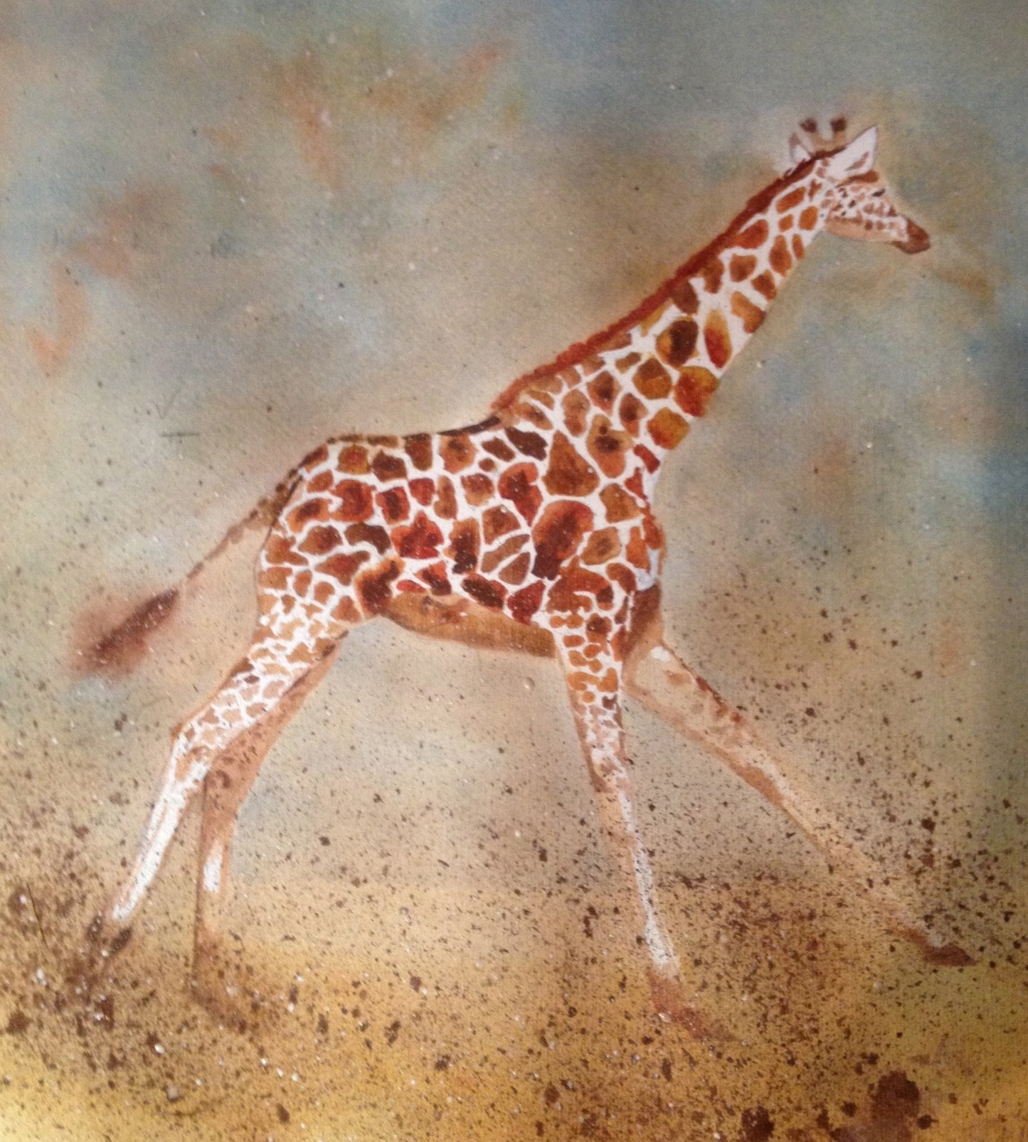 Galloping Giraffe - Watercolour Framed  Collection Only