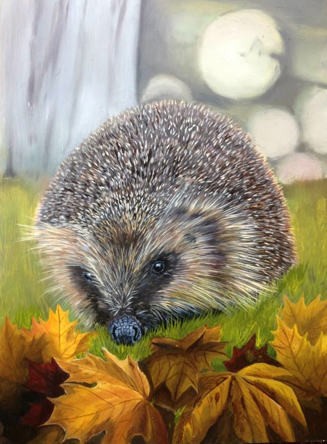 Shy Hedgehog in the Garden - SOLD  Original Oil ON Canvas