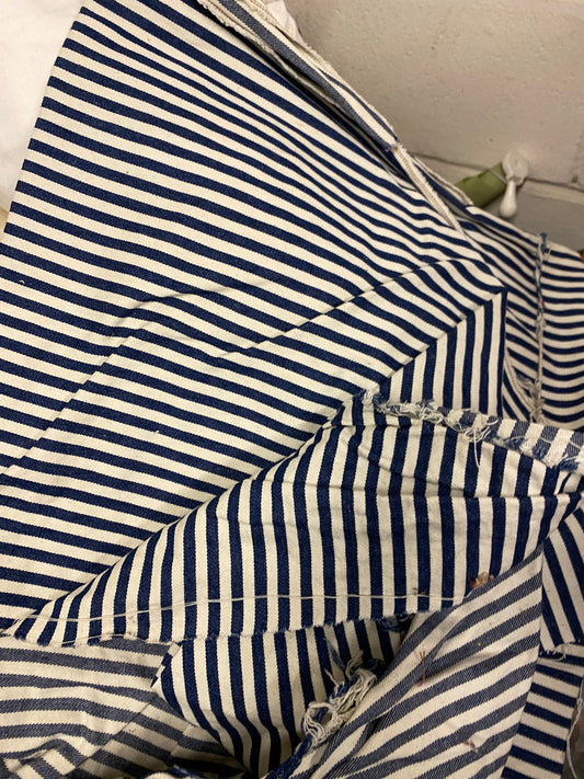 Fabric Blue & White Stripe Narrow Cotton Canvas Piece